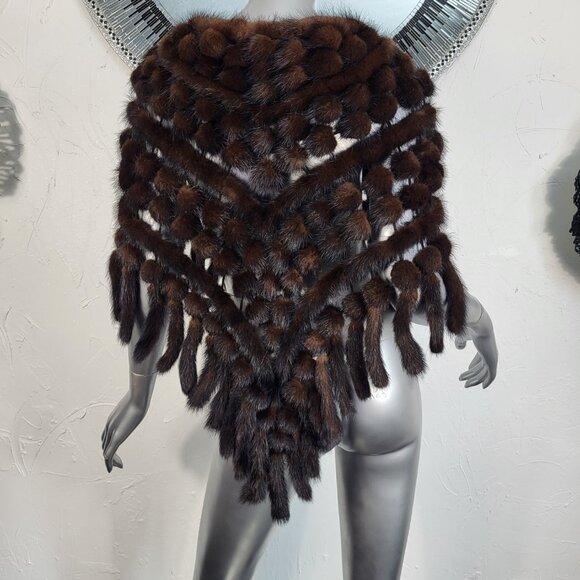 NWT~$424~BROWN RANCH GENUINE REAL MINK FUR TAILS STOLE CAPE WRAP SHAWL COAT - Picture 1 of 16